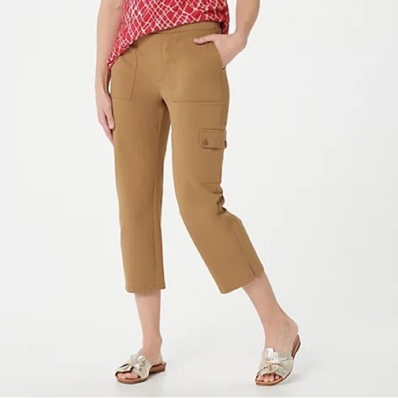 Susan Graver Weekend Regular Premium Stretch Pull-on Crop Pant S Sweet Caramel - Picture 1 of 6